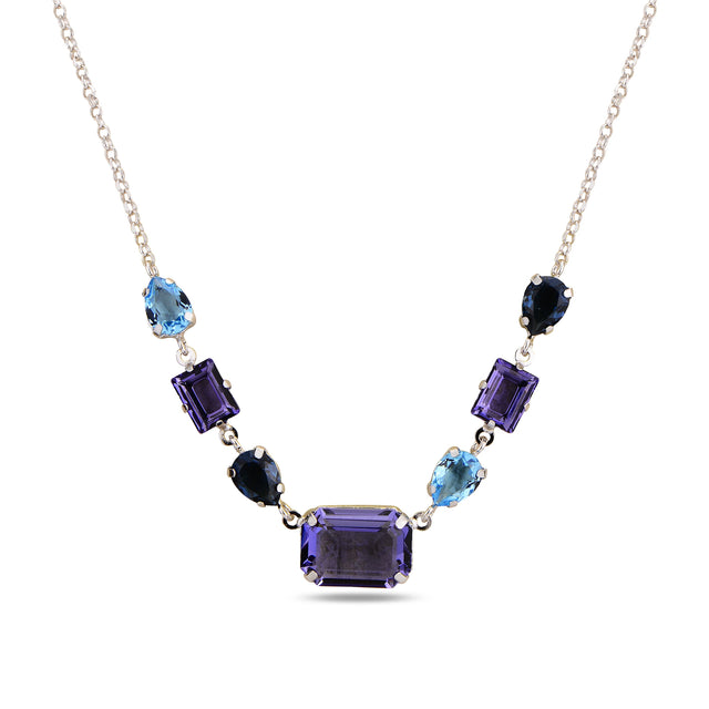 Sterling Silver Emerald Cut Swarovski Crystal Necklace - Modern Statement