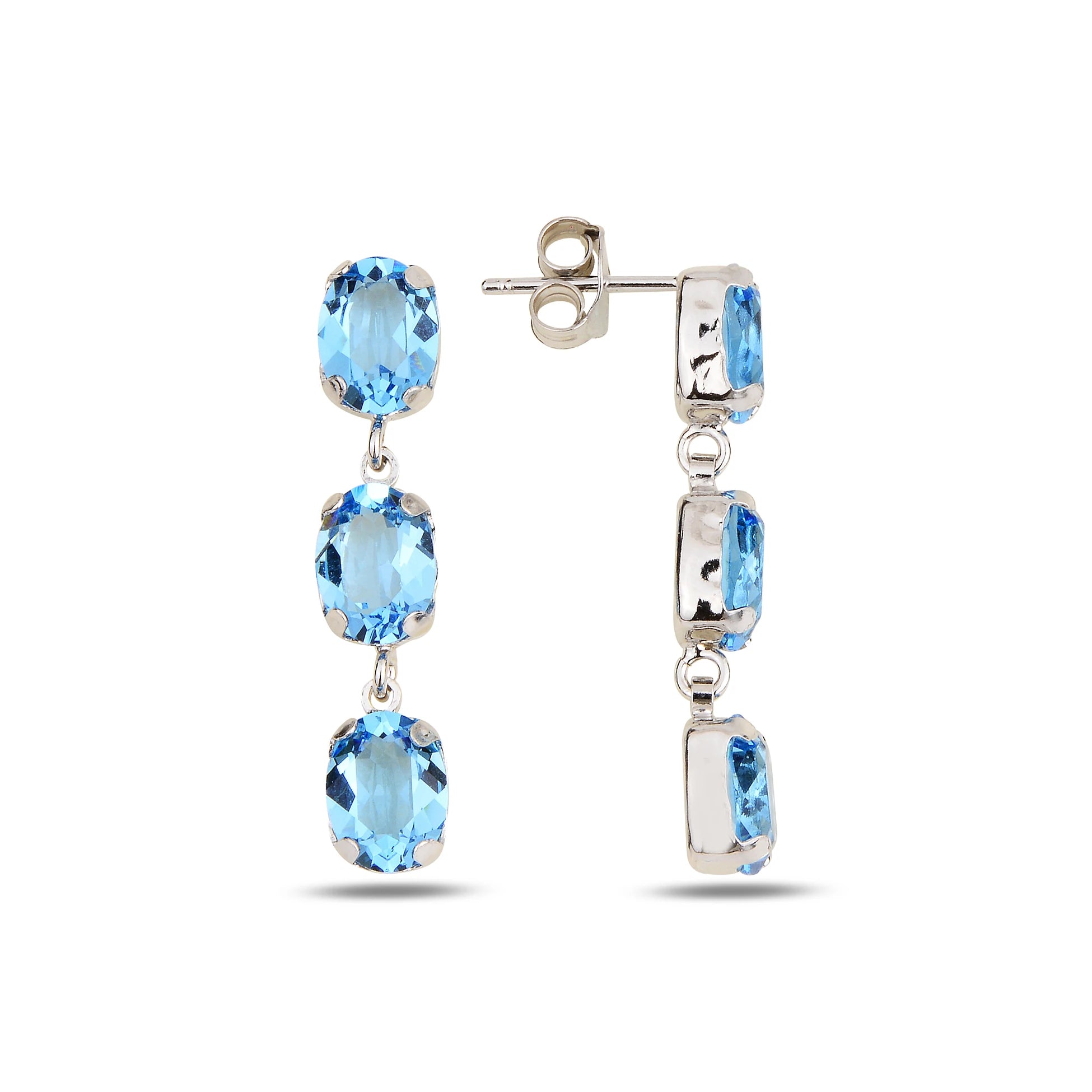 Sterling Silver & Crystal Line Dangle Earrings - Lucia Design