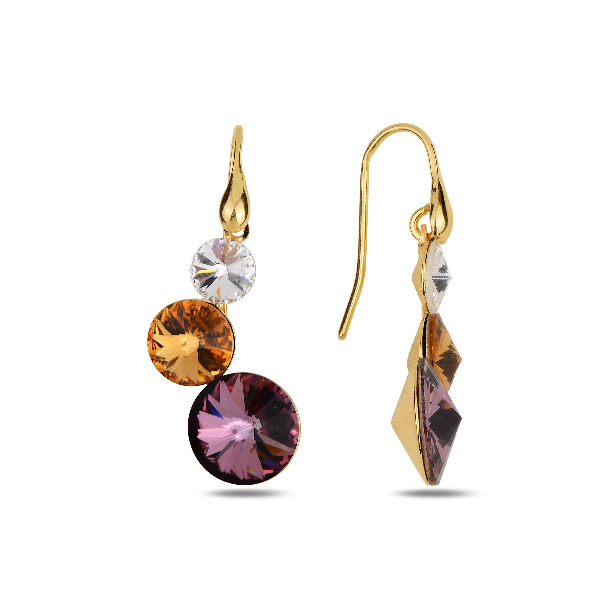 925 Sterling Silver Three Stone Earrings - Rhodium Plated Chic