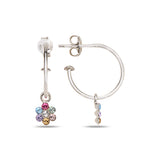 Sterling Silver Hoop Earrings - Minimalist Floral Swarovski Crystal