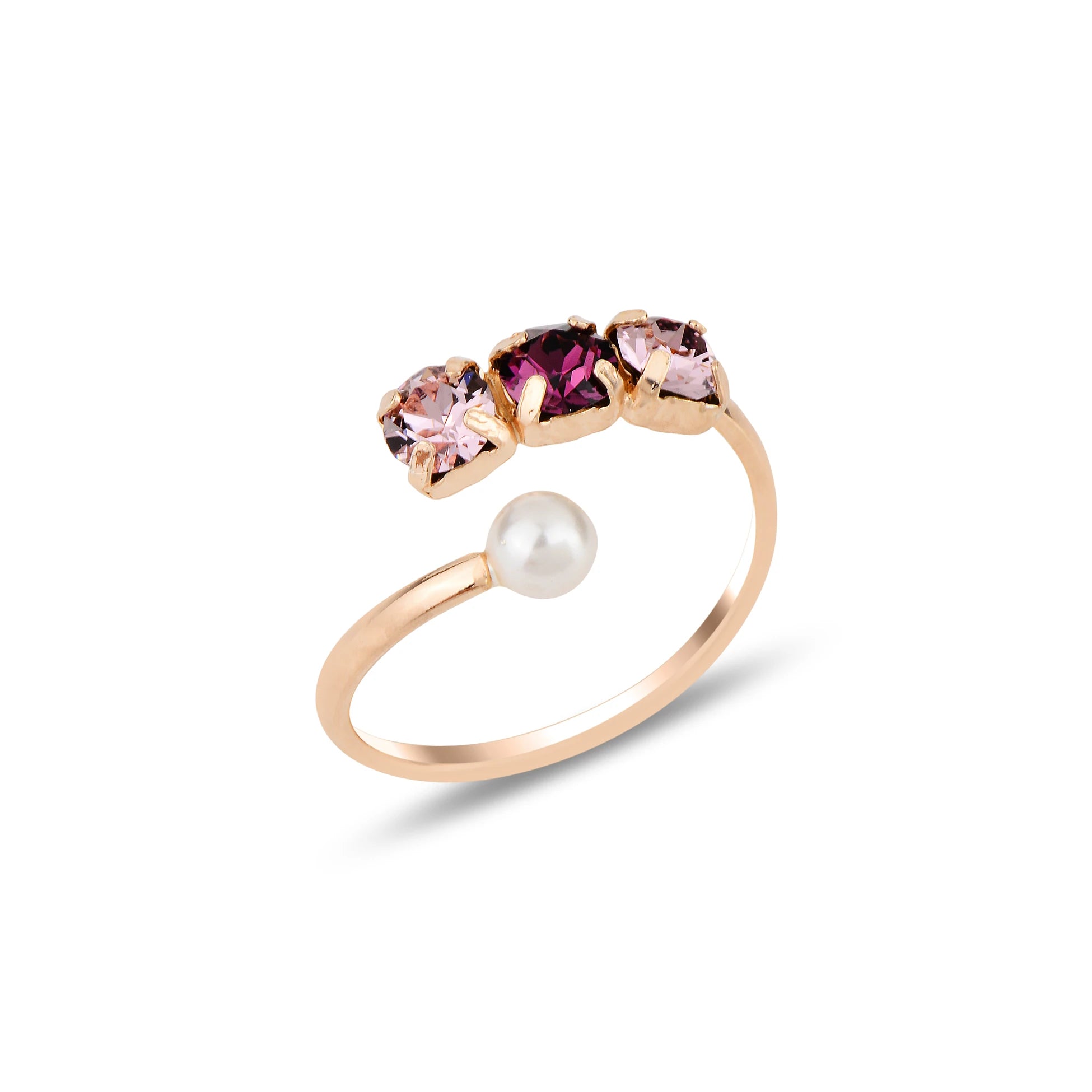 Rose Gold Plated Sterling Silver Open Ring - Three Crystal Design