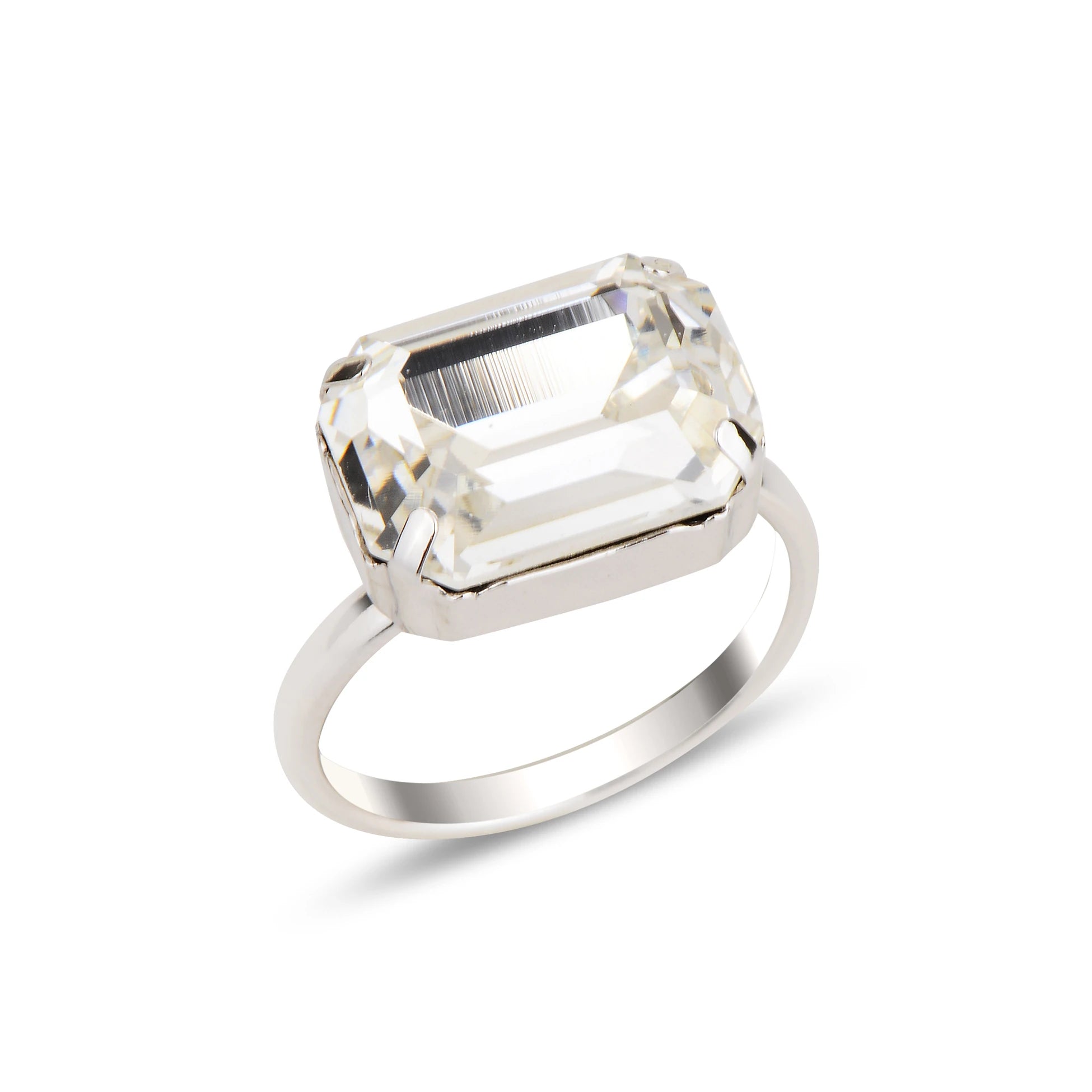 Emerald-Cut Crystal Cocktail Ring - Modern Oval Statement