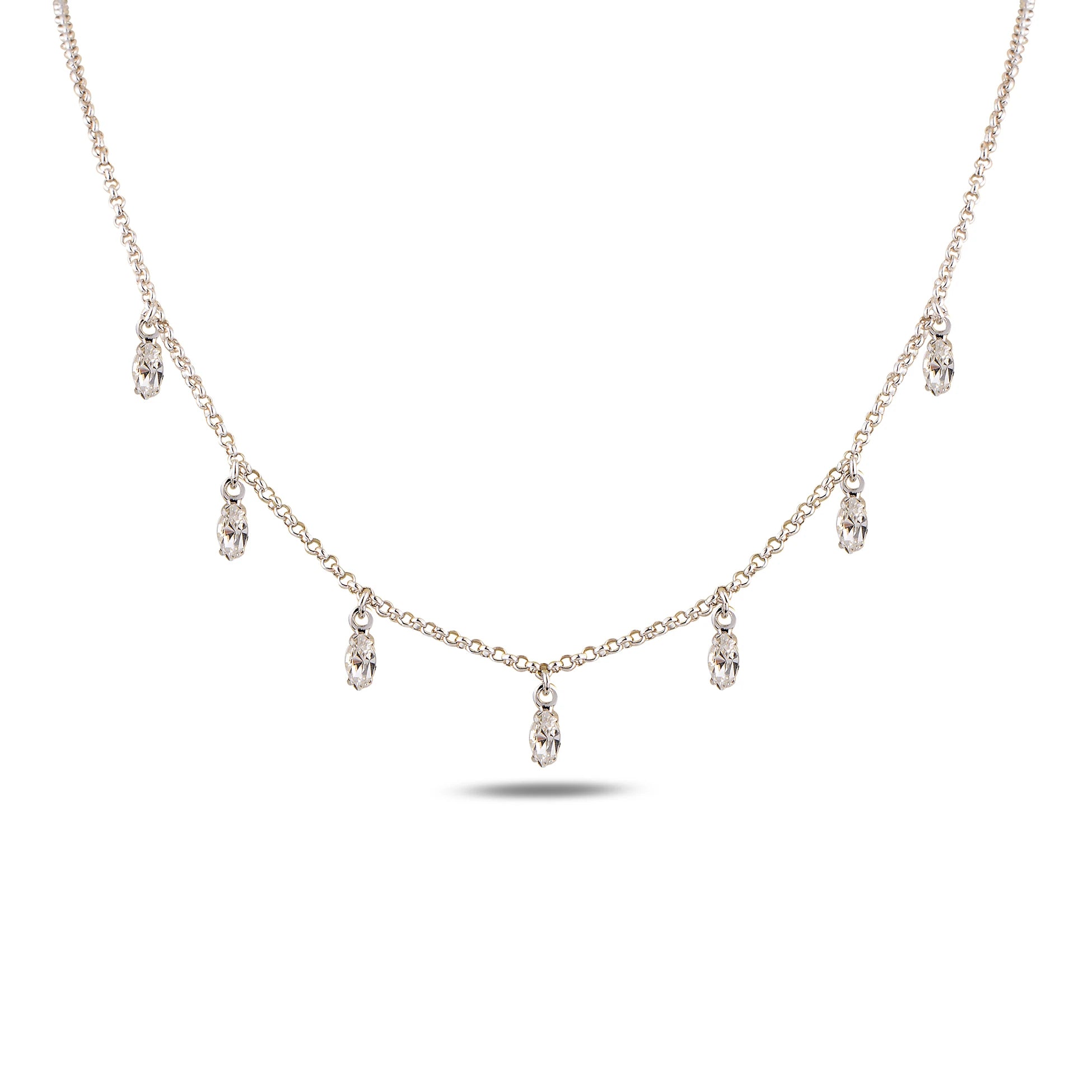 Sterling Silver Marquise Swarovski Crystal Necklace - Neptune Design
