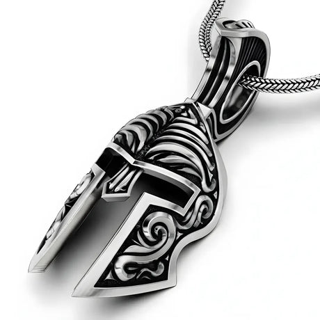 Artisanal Black Helmet Pendant Necklace