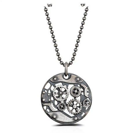 Sterling Silver Pendant Necklace - Intricate Clockwork Design