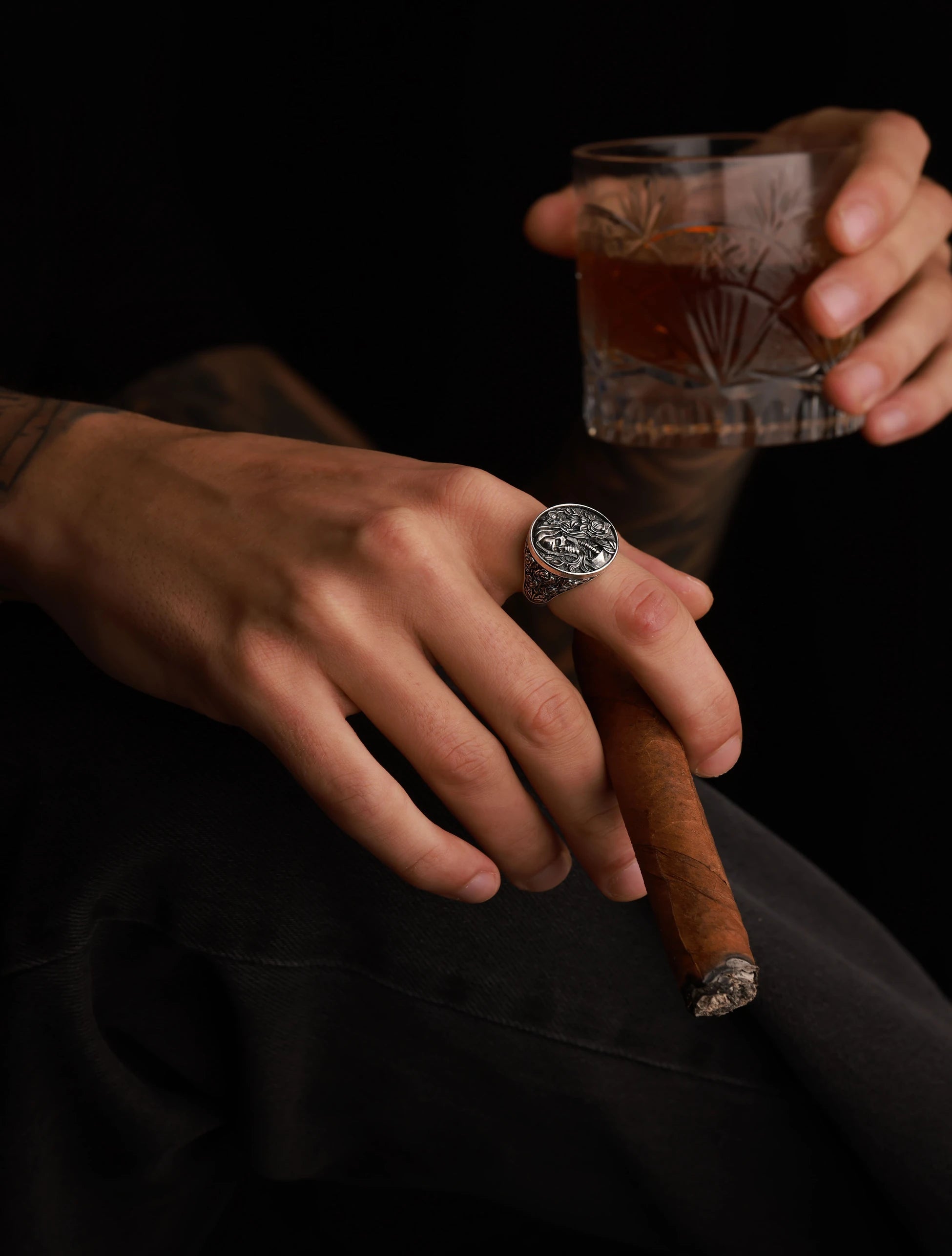 Professional Gothic Rose Skull Ring