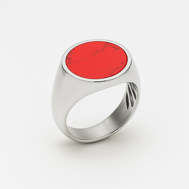 Sterling Silver Rhodium Plated Ring - Vibrant Coral Gemstone Statement