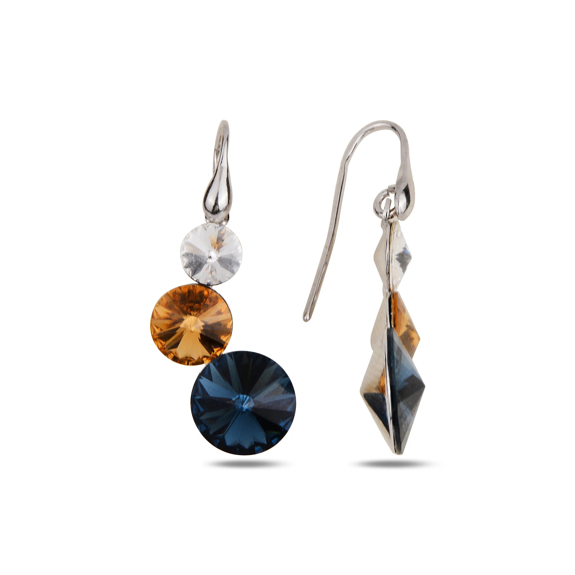 925 Sterling Silver Three Stone Earrings - Rhodium Plated Chic