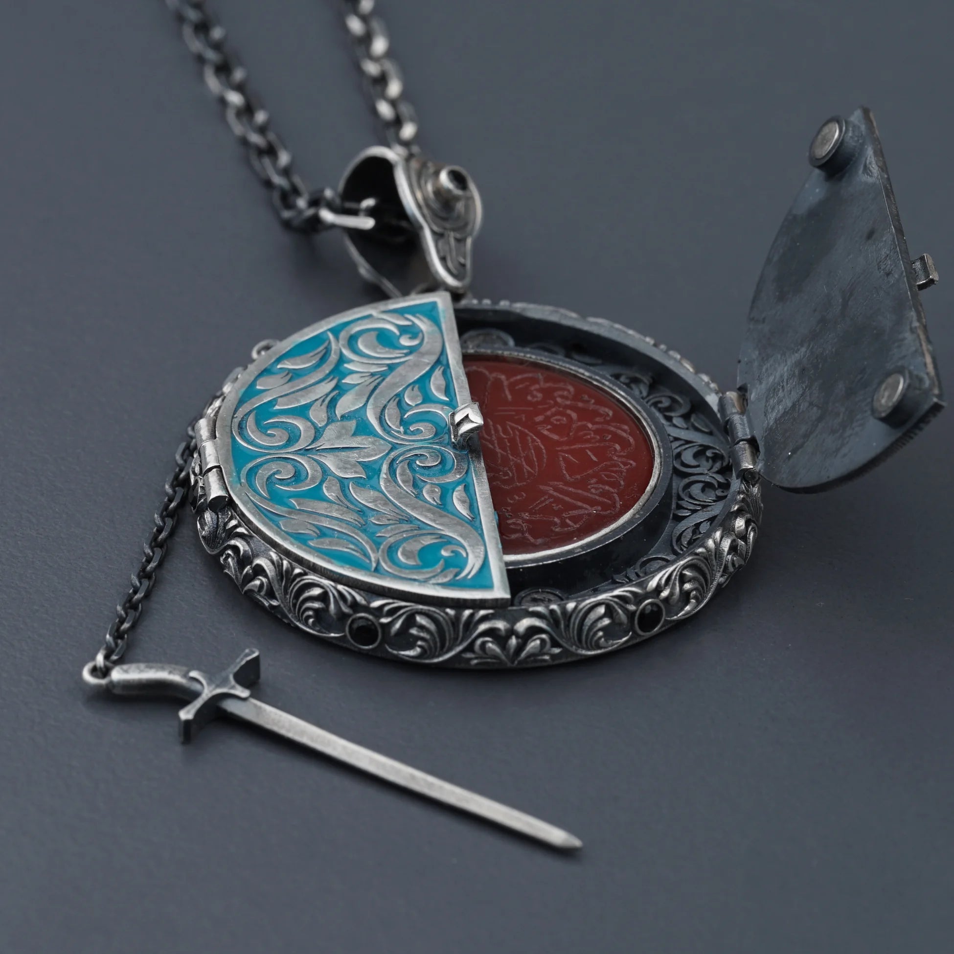 Sterling Silver Men's Necklace - Sheathed Sword Pendant