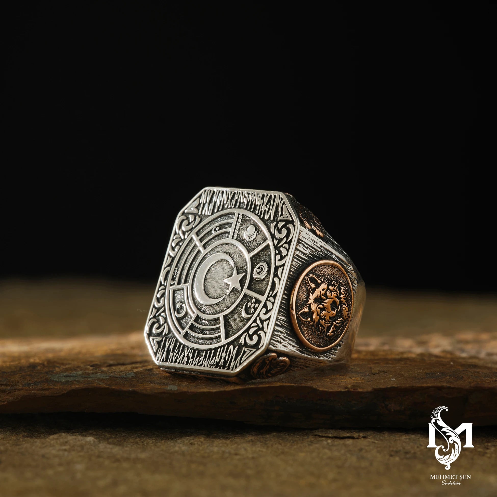 Men's Crescent & Star Ring - Bold Symbolic Design