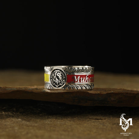 Distinctive Yellow & Red Enamel Wedding Band Ring