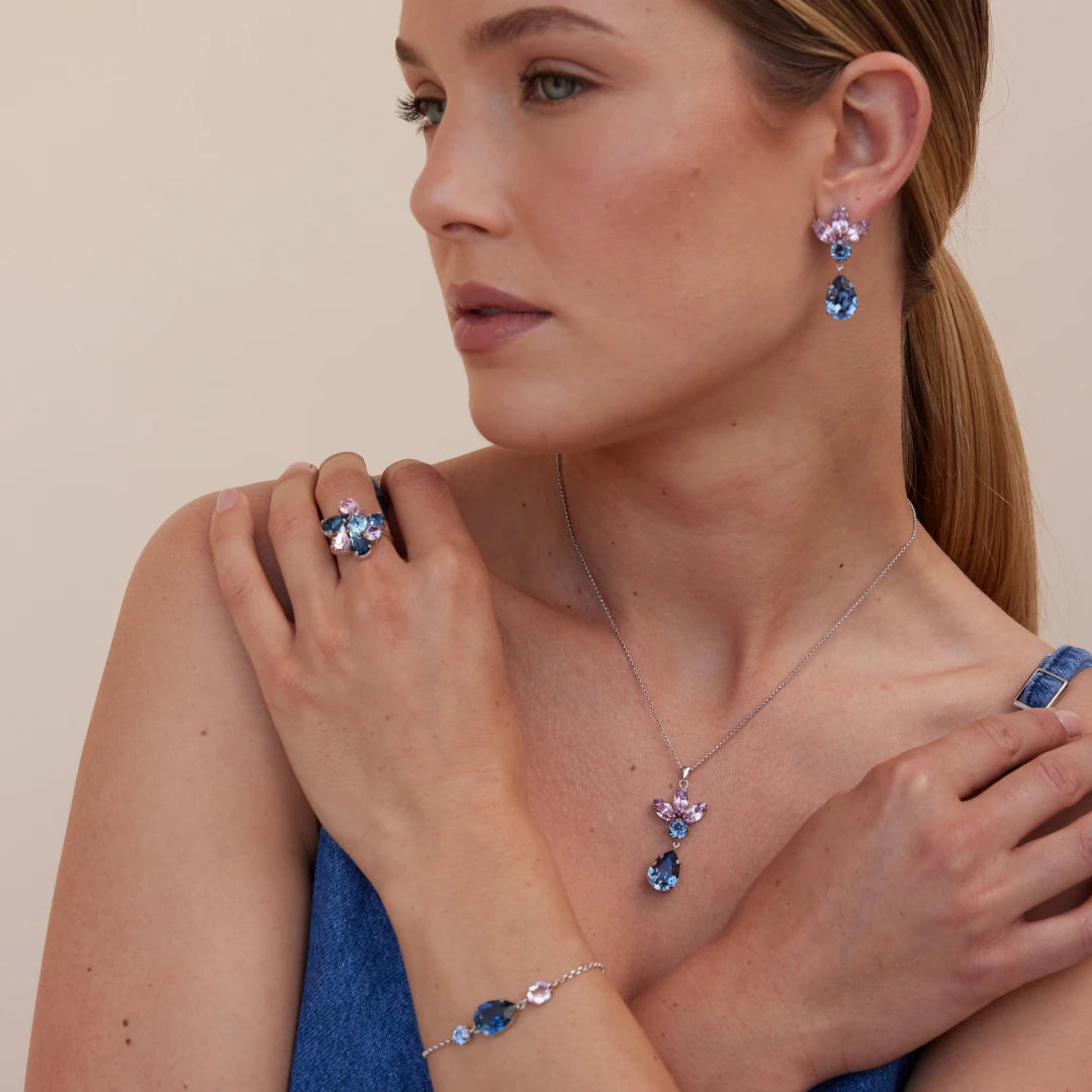 Collana Corona Flora placcata in oro rosa in argento sterling con cristalli marquise