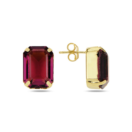 Modern Emerald Cut Crystal Solitaire Statement Stud Earrings