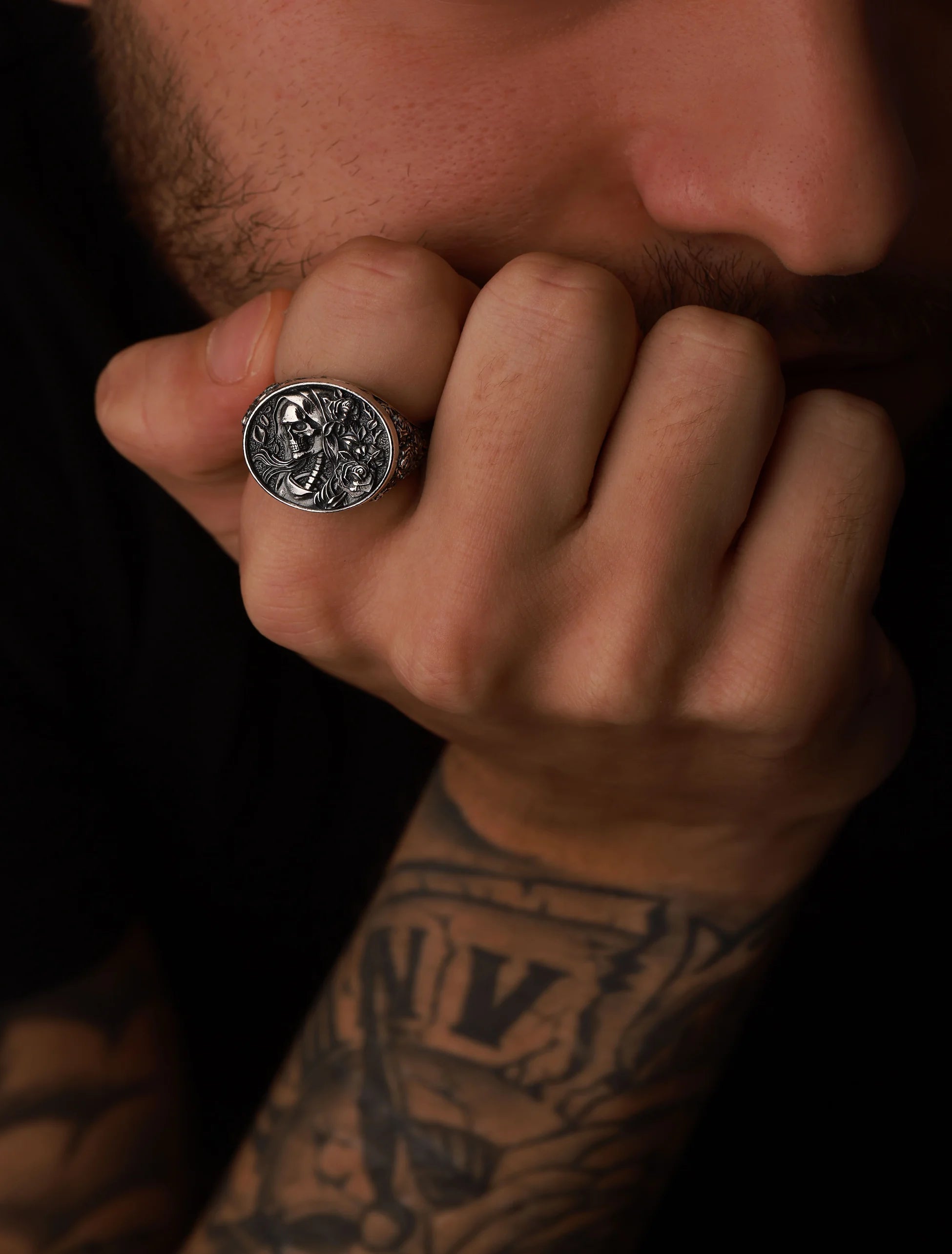 Professional Gothic Rose Skull Ring