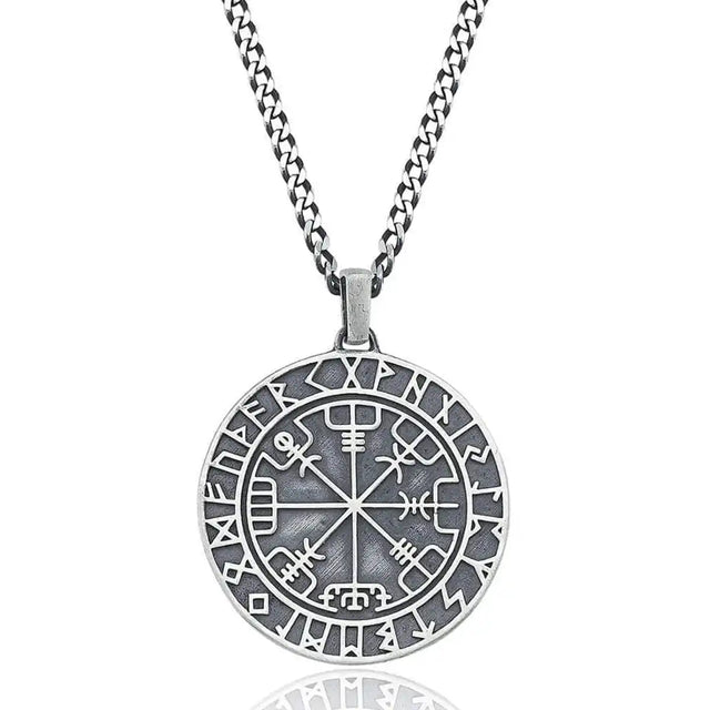 Sterling Silver Pendant Necklace - Vegvisir Compass Symbol