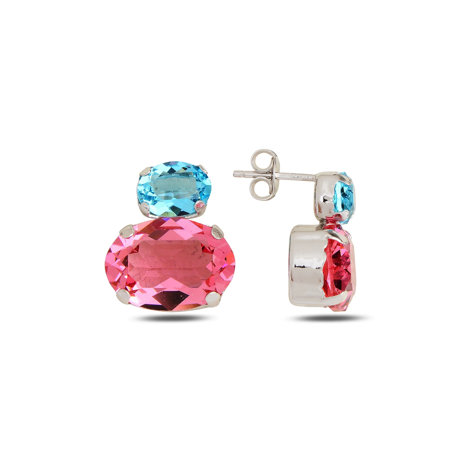 Náušnice ze stříbra 925 s krystaly Swarovski – pozlacené růžovým zlatem, dvojité