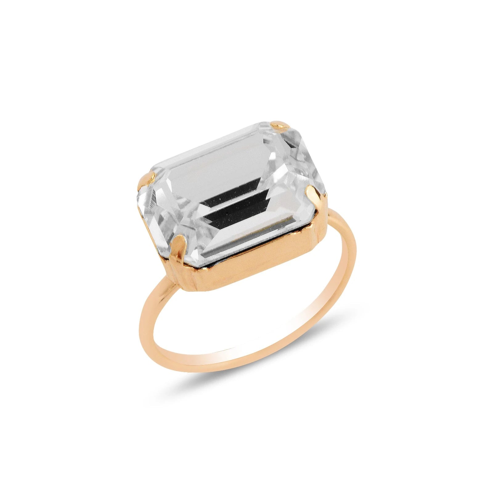Emerald-Cut Crystal Cocktail Ring - Modern Oval Statement