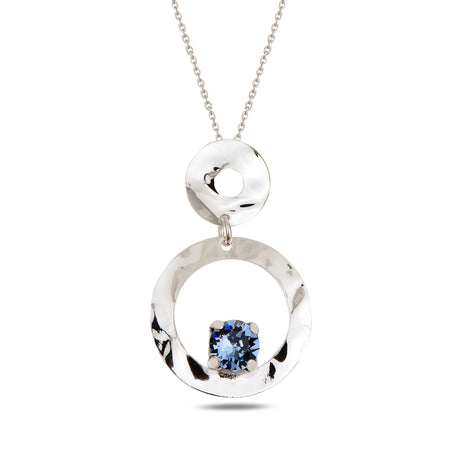 Sterling Silver Hammered Double Ring Necklace - Swarovski Crystal Statement