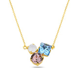 Collier cocktail féminin multi-pierres - teintes naturelles et tailles variées
