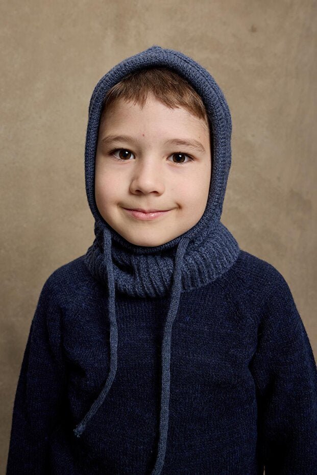 Indigo Corded Knit Balaclava - Snug & Warm for Winter - TryAladdin