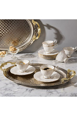 Ipek Premium Bone Porcelain Gilded Turkish Coffee Set - White - 6 Pieces - TryAladdin