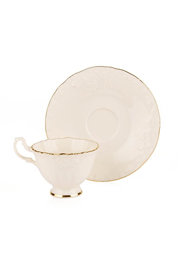 Ipek Premium Bone Porcelain Gilded Turkish Coffee Set - White - 6 Pieces - TryAladdin