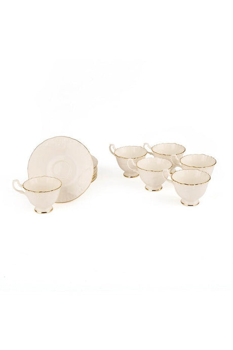 Ipek Premium Bone Porcelain Gilded Turkish Coffee Set - White - 6 Pieces - TryAladdin