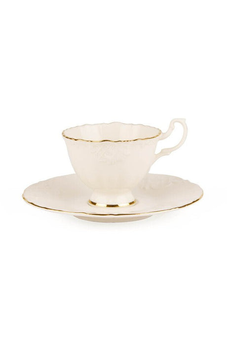 Ipek Premium Bone Porcelain Gilded Turkish Coffee Set - White - 6 Pieces - TryAladdin