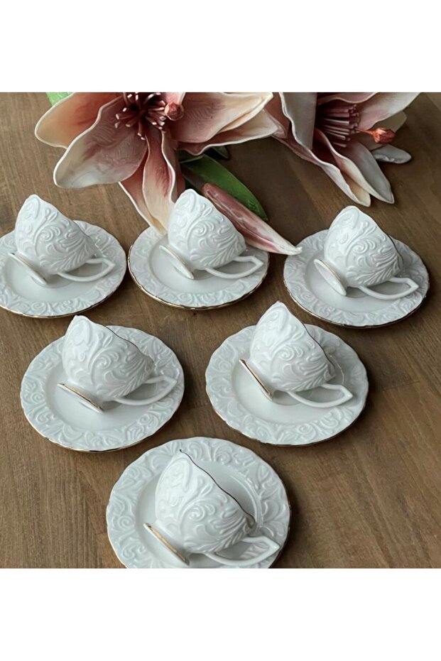 Ipek Premium Porcelain Turkish Coffee Cup Set - 6 Person, 12 Piece - 85ml - TryAladdin