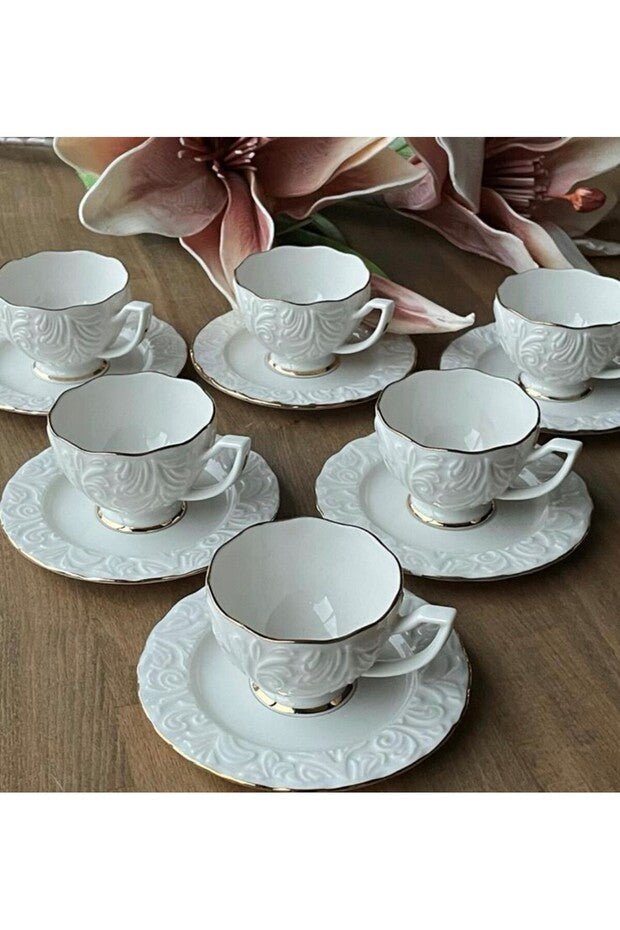 Ipek Premium Porcelain Turkish Coffee Cup Set - 6 Person, 12 Piece - 85ml - TryAladdin