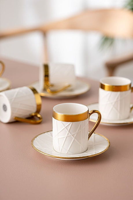 Istanbul Porselen Buse Design Premium Porcelain Turkish Coffee Cup Set - 6 Piece - TryAladdin