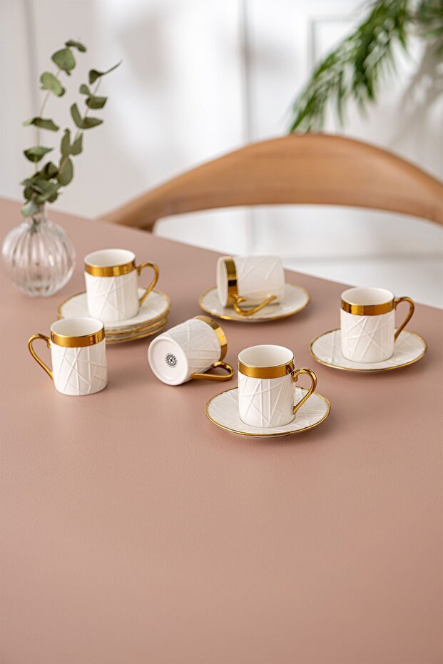 Istanbul Porselen Buse Design Premium Porcelain Turkish Coffee Cup Set - 6 Piece - TryAladdin