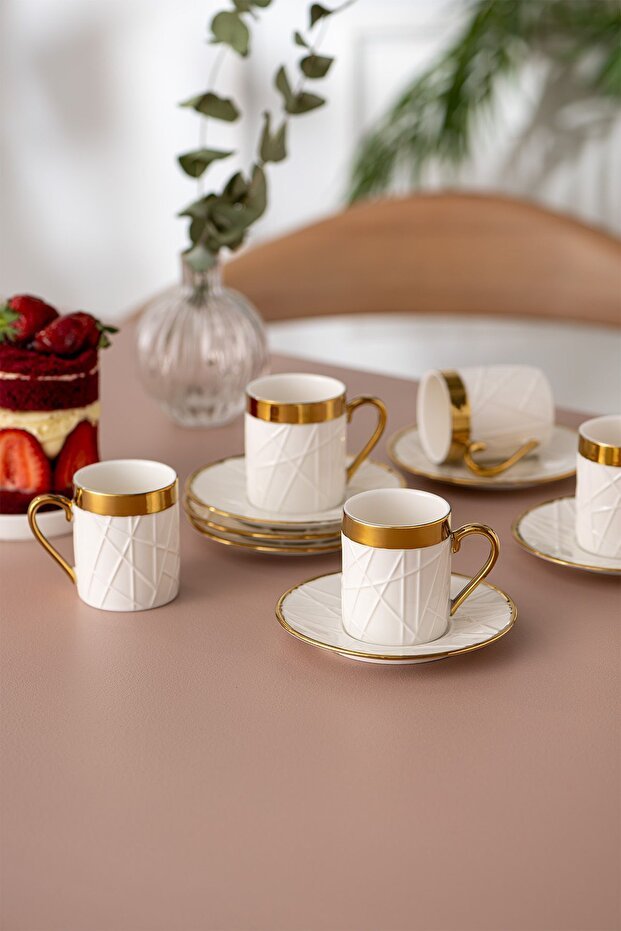 Istanbul Porselen Buse Design Premium Porcelain Turkish Coffee Cup Set - 6 Piece - TryAladdin