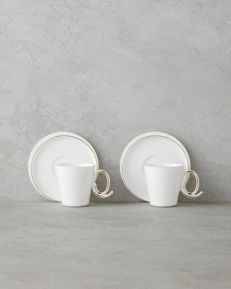 Professional Ivory Porcelain Turkish Coffee Tea Cup Set White Gold 12 Piece