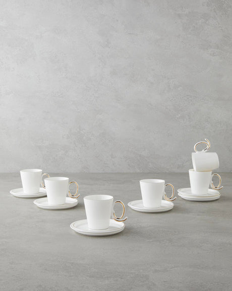 Professional Ivory Porcelain Turkish Coffee Tea Cup Set White Gold 12 Piece