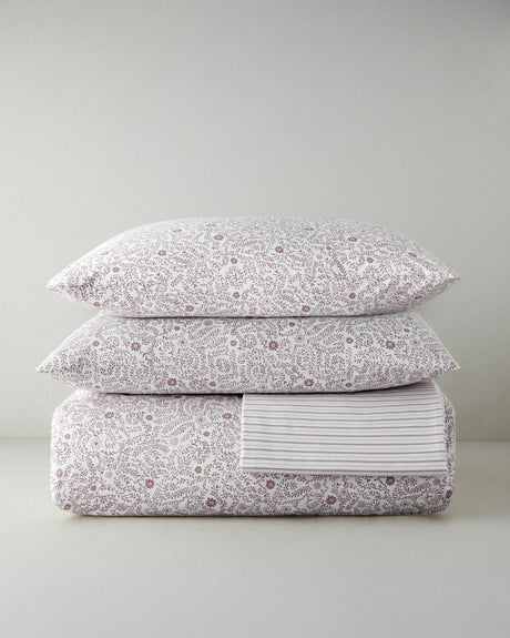 Premium Easy Iron Double Duvet Cover Set   Ivy Blush Design   Purple