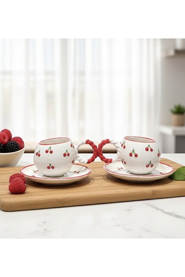 Izart Premium Handcrafted Embossed Cherry Turkish Coffee Demitasse Set - 4 - Piece - TryAladdin