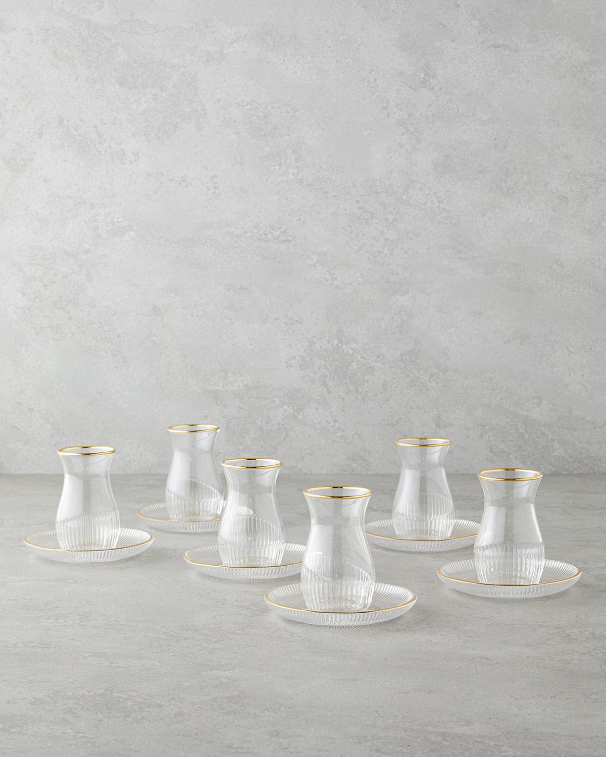 Elegant 12 Piece 6 Serving Gold Accent Tea Set