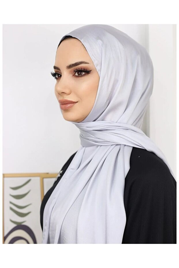 Janjan Shiny Satin Textured Hijab Shawl - TryAladdin