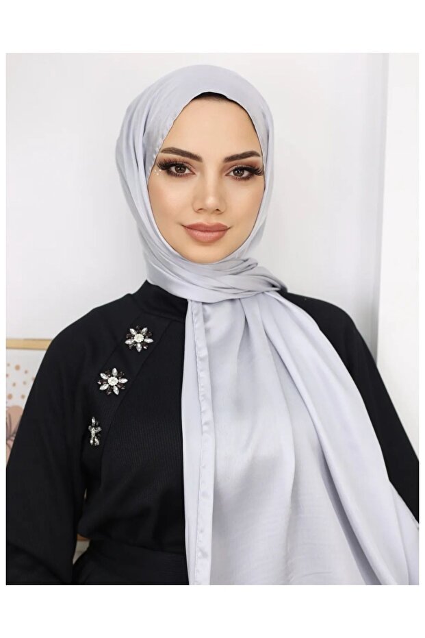 Janjan Shiny Satin Textured Hijab Shawl - TryAladdin