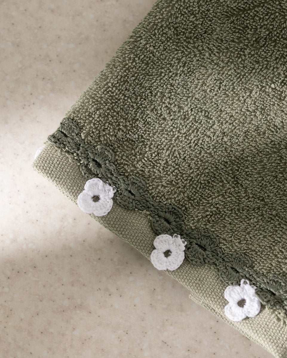 Jeanne 100% Cotton Hand Towel Set of 2 with Crochet Trim - TryAladdin