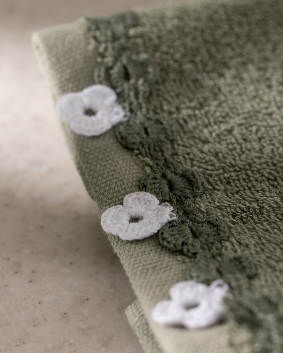Jeanne 100% Cotton Hand Towel Set of 2 with Crochet Trim - TryAladdin