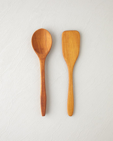 Professional Iroko Wood Double Serving Utensil Set Brown