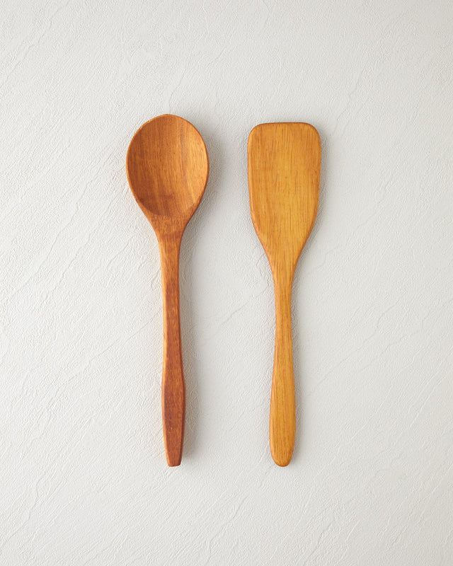 Professional Iroko Wood Double Serving Utensil Set Brown