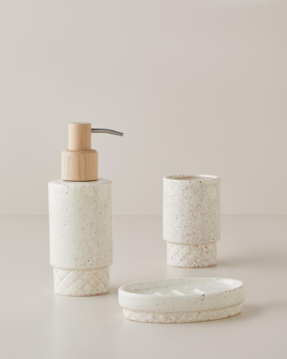 Premium Beige Bathroom Accessory Set 3 Piece Decor Collection