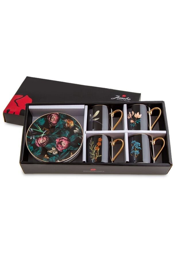 Jumbo Premium Turkish Coffee Cup Set - Black Garden - 4 Piece - TryAladdin