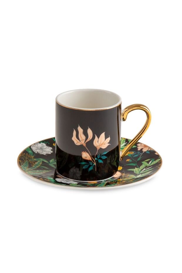 Jumbo Premium Turkish Coffee Cup Set - Black Garden - 4 Piece - TryAladdin