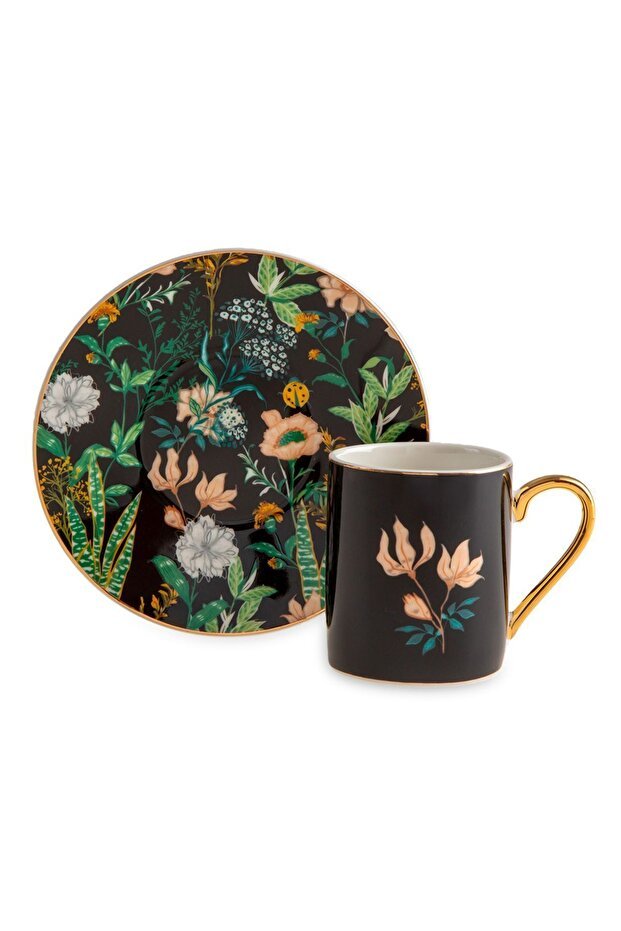 Jumbo Premium Turkish Coffee Cup Set - Black Garden - 4 Piece - TryAladdin