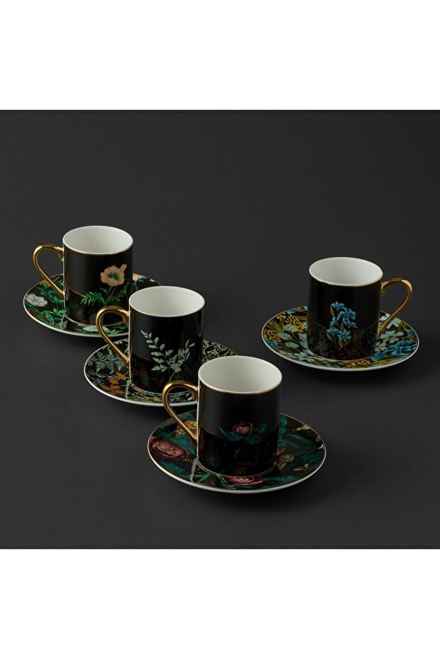Jumbo Premium Turkish Coffee Cup Set - Black Garden - 4 Piece - TryAladdin