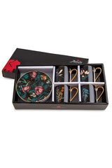 Jumbo Premium Turkish Coffee Cup Set - Black Garden - 4 Piece - TryAladdin